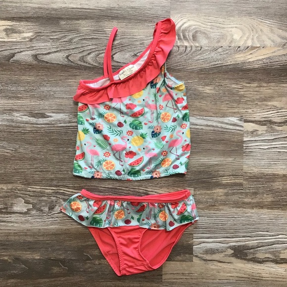 Bobbie Brooks for Girls Flamingo Tankini Swimsuit Large - Picture 1 of 13